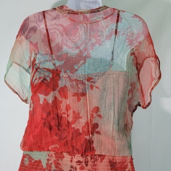 MNG Mango Women's Red/Green Floral Fully Lined V-neck Knee-Length Sundress Sz 4 - Picture 6 of 10